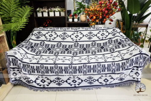 Thảm thổ cẩm trắng-xanh đen - Ảnh 3