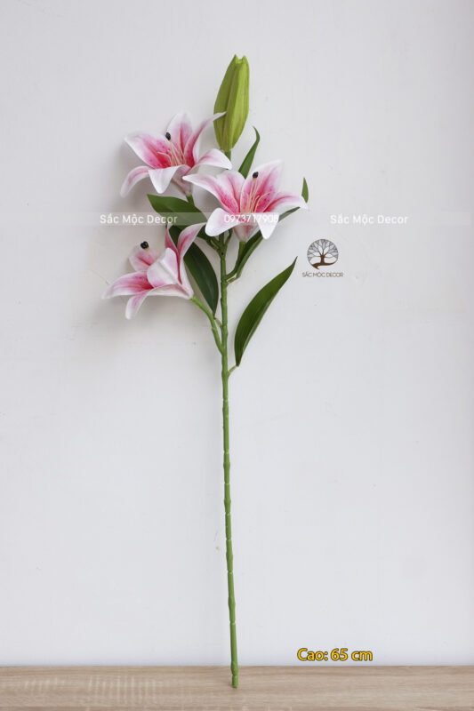 Hoa Ly Giả Màu Trắng Hồng 65cm