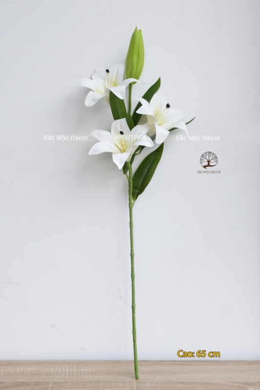 Hoa Ly Giả Màu Trắng Hồng 65cm - Ảnh 3