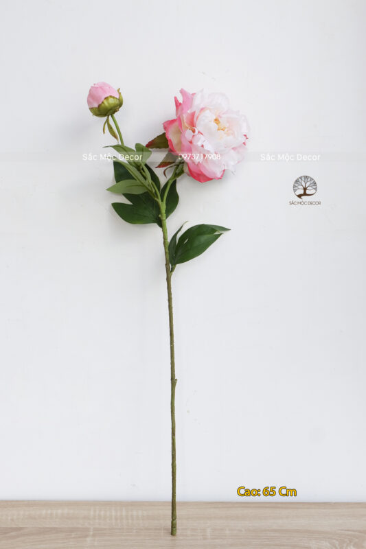 Hoa Mẫu Đơn Giả Màu Hồng, Trắng 65cm - Ảnh 2