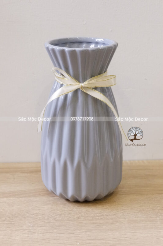 Lọ Cắm Hoa  Sứ Thắt Nơ Màu Hồng, Trắng, Xám - Ảnh 3