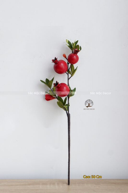 Cành Lựu Giả Có Hoa Cam Đỏ 50cm - Ảnh 2