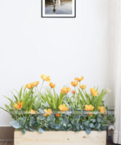 Bồn Tiểu Cảnh Hoa Cúc Vàng Giả Cao 45cm
