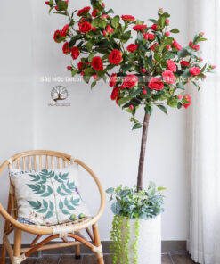 Cây Hoa Trà Màu Đỏ Giả Cao 1,7m