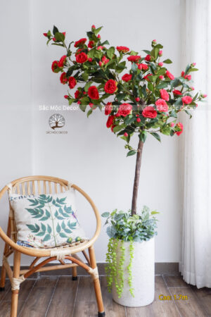 Cây Hoa Trà Màu Đỏ Giả Cao 1,7m