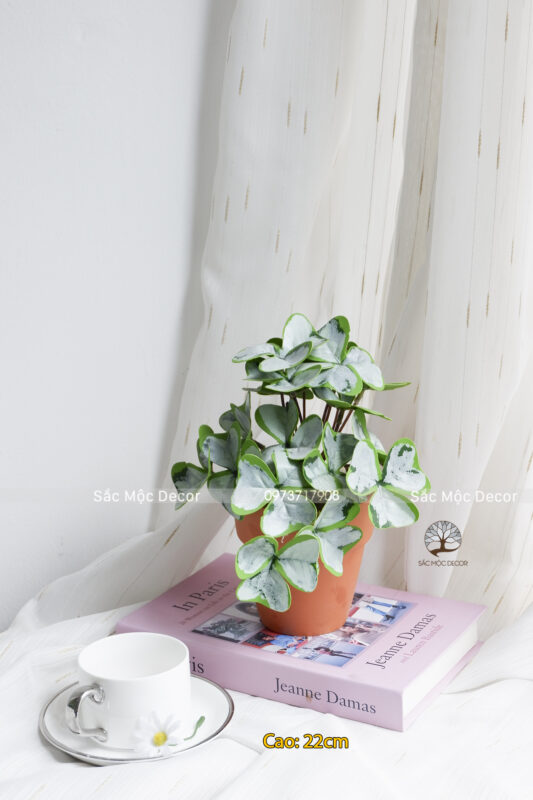Chậu Lá Cẩm Thạch Giả Để Bàn Cao 22cm