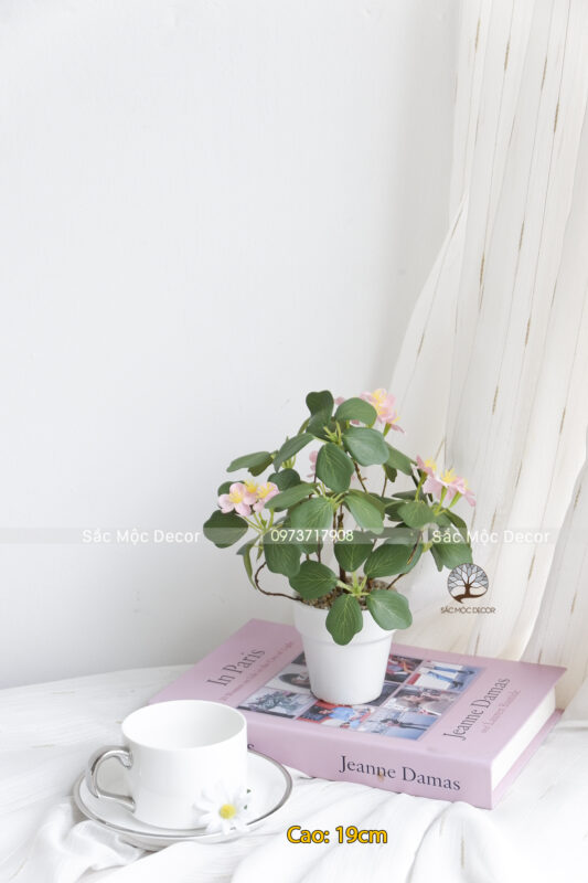 Chậu Hoa Hồng Giả Để Bàn Cao 19cm