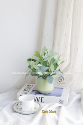 Chậu Lá Bạc Giả Để Bàn Cao 22cm
