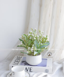Chậu Hoa Bi Trắng Giả Để Bàn Cao 22cm