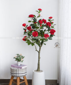 Cây Hoa Trà Màu Đỏ Giả Cao 1,4m